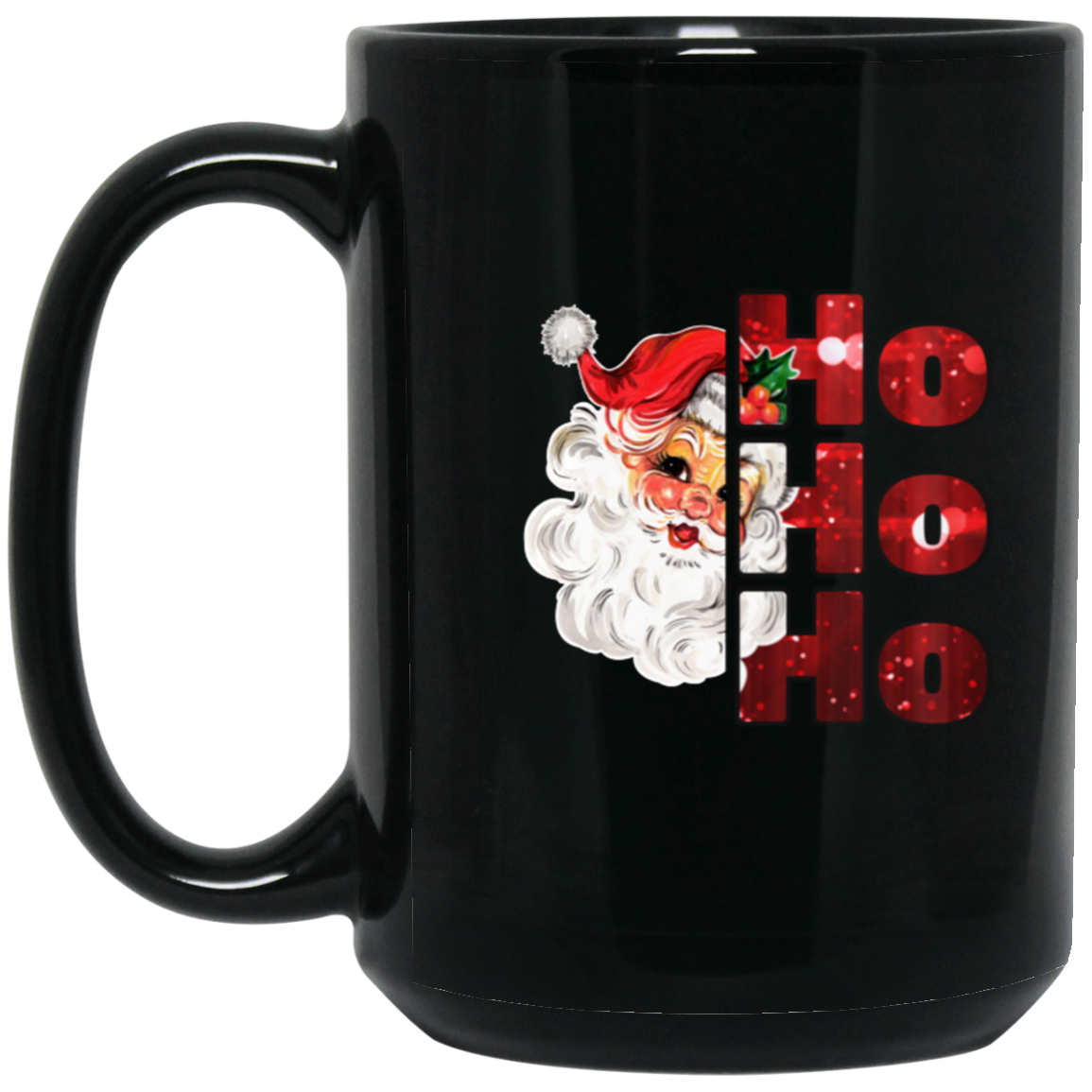 Cheerful Santa 15oz Black Mug